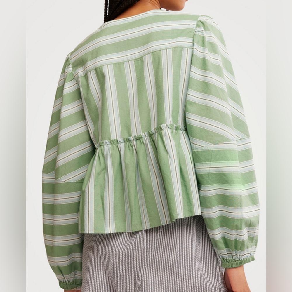 Free People Striped Brunch Babe Top, White Spruce Combo, Medium, NWT - Picture 5 of 15